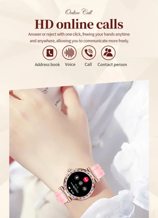 Voice Calling Smart Watch Shinning Diamonds Steel Wristband Fitness Watches Health Monitoring Multi Sports Modes Lady Smartwatch - Image 3