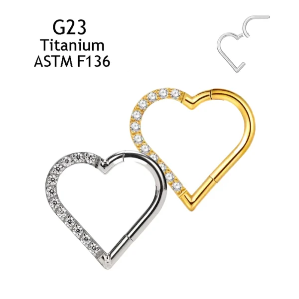 ASTM F36 Titanium 16G Heart Hoops Fashion Nose PIERC Sexy Ear Tragus Daith Cartilage Rings Clicked Body Jewelry for Women Gifts - Image 5