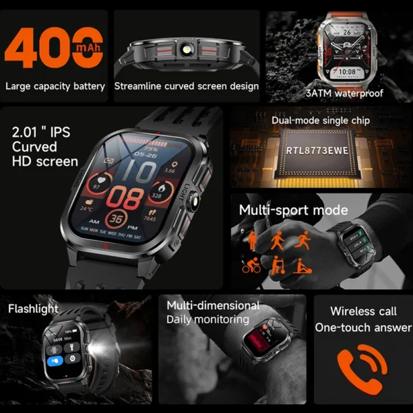 LIGE Rugged Military Smart Watch Men Outdoor Sport Smart Watches Heart Rate Monitor Bluetooth Call Man Smartwatch For Androd ios - Image 2