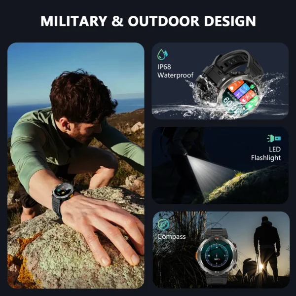 Blackview New IP68 Waterproof Smart Watch with LED Flashlight 960mAh Battery Life Bluetooth Call Outdoor Watches for Man Woman - Image 4