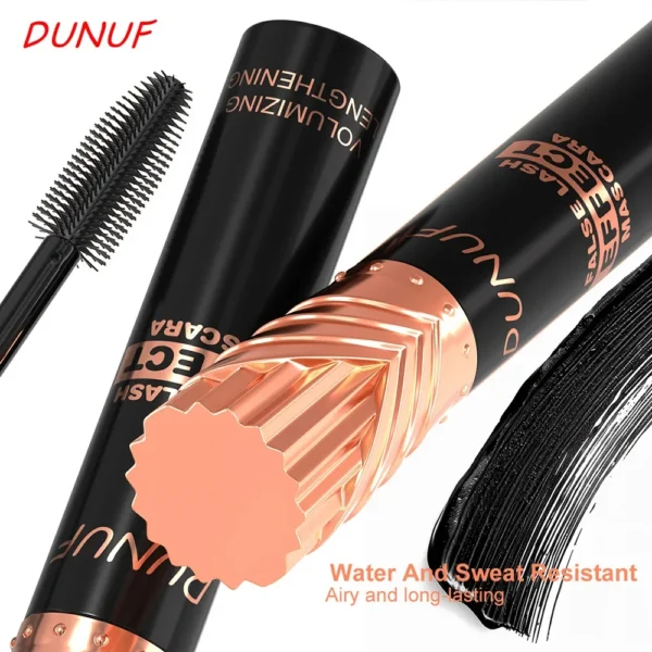 DUNUF 24H Waterproof Mascara Black Silk Fiber Lengthening Eyelash Extension Effect For Voluminous Female Makeup - Image 4