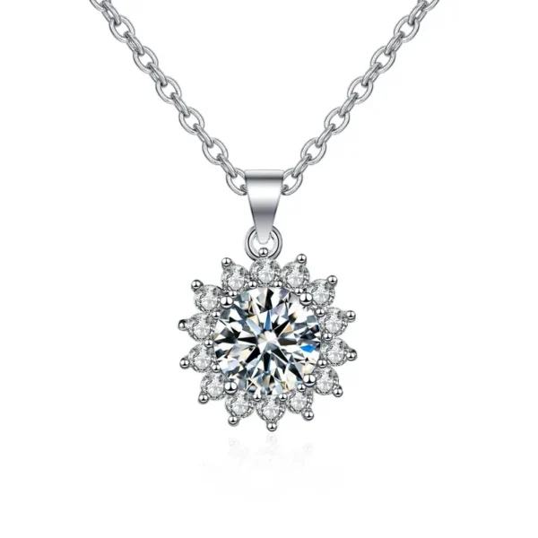 925 Sterling Silver Moissanite Sunflower Necklace Fashion Casual Luxury Design Mother's Birthday Gift for Women Annivers - Image 5