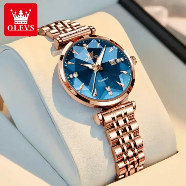 OLEVS 5536 Quartz Watch for Women Luxury Rhombus Gold Stainless Steel Waterproof Ladies Wristwatches Women Relojes Para Mujer - Image 3