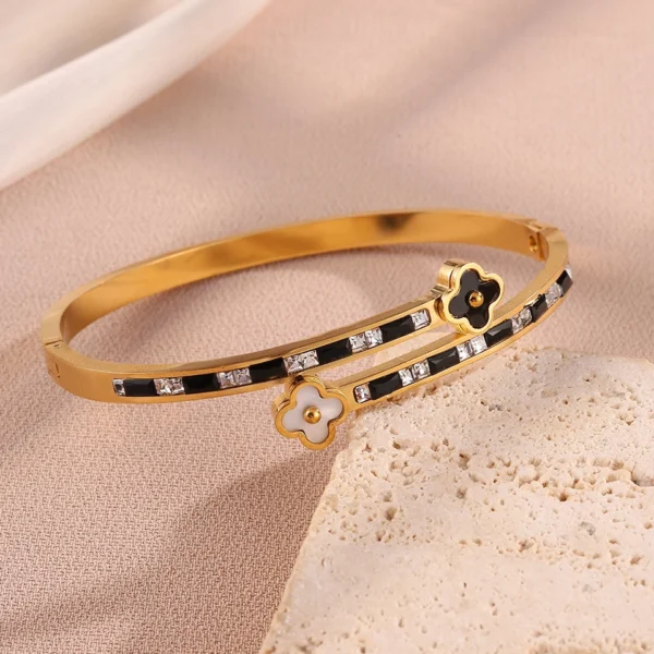 Yupsk 3Pcs/Set Stainless Steel Four-leaf Flower Nail Head Open Bracelet Bnagles for Women Female Aesthetic Jewelry Gift - Image 6
