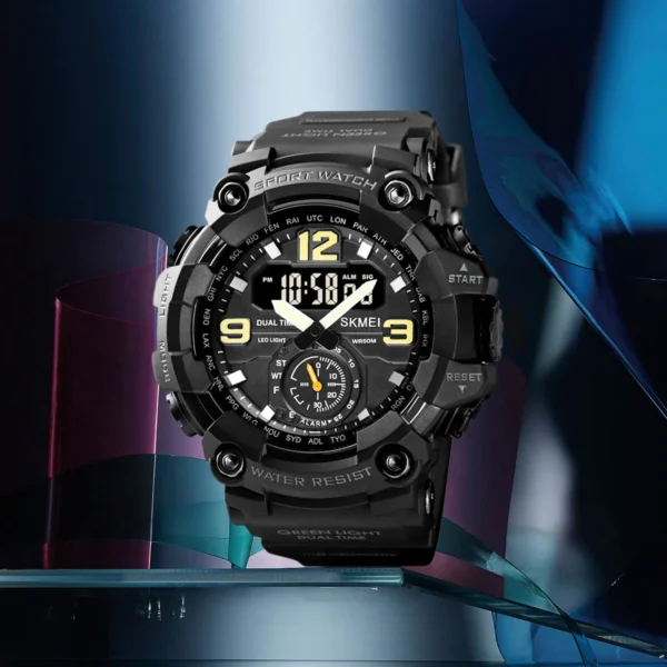 3 Time Sport Wristwatch Multifunctional Chrono Digital Watches Mens Dual Movement Waterproof Electronic Clock Reloj Hombre
