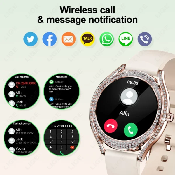 LIGE Luxury Smart Watches For Women Bluetooth Call Sport Fitness Tracker Heart Rate Sleep Blood Oxygen Monitor Smartwatch Gift - Image 3