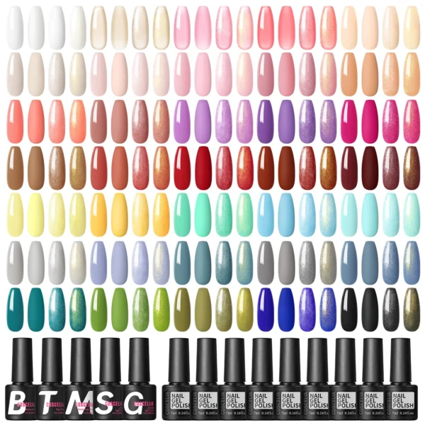 COSCELIA 35 Colors Gel Nail Polish Set with Base Coat Matte Glitter Top Coat Kit Semi Permanent Gel Polish Nail Art Manicure Kit - Image 2