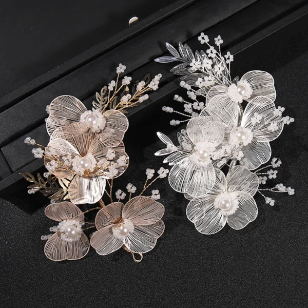 Flower Headband Pearl Crystal Hairband Earrings Elegant Party Tiara Crown Bridal Hair Jewelry Wedding Hair Accessories For Women - Image 5