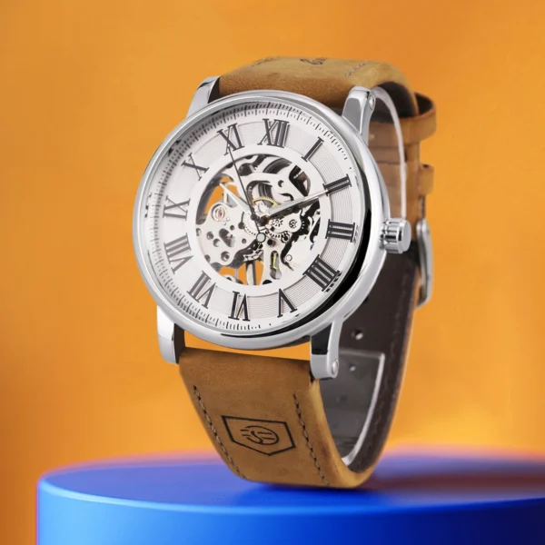 Forsining Classic Skeleton Hand Winding Watches Luminous Hands Mechanical Watch for Men Brown Leather Strap Business Wristwatch - Image 5