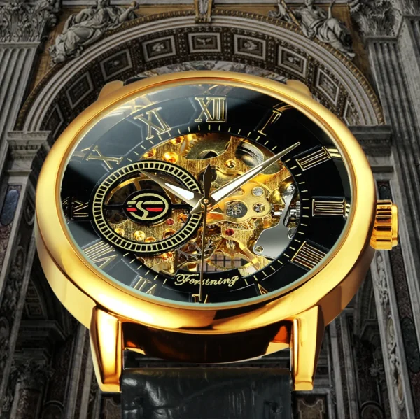 Classic Transparent Skeleton Mechanical Watch for Men Luminous Hands Luxury Brand Retro Mens Watches Leather Strap Forsining - Image 3
