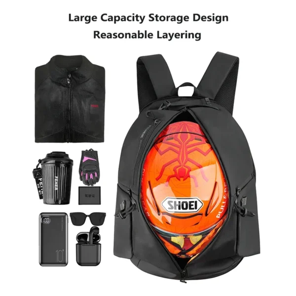 FEHER Motorcycle Backpack Waterproof Commuter Helmet Backpack 37L Large Capacity Multi-functional 900D Oxford Cloth Backpack - Image 4