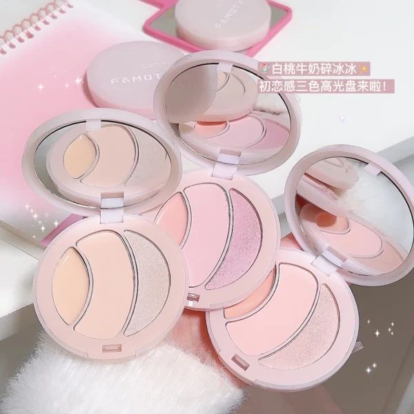 FAMOTY Three-Color Matte High-Gloss Pearlescent Water-Gloss Atmosphere 3D Brightening Fine Flash Highlighter Blush for Makeup - Image 2