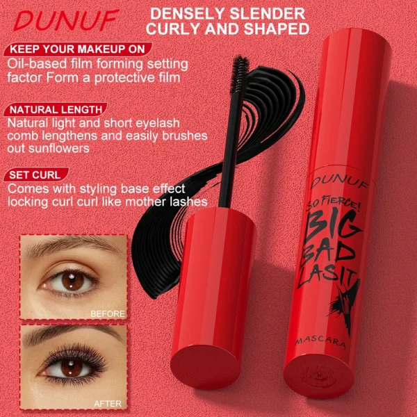 DUNUF 1 Pcs Long Lasting Mascara Thin Thick Waterproof Curl does not Easily Stain Sweat-proof and Non-smudging Beginner Friendly - Image 3