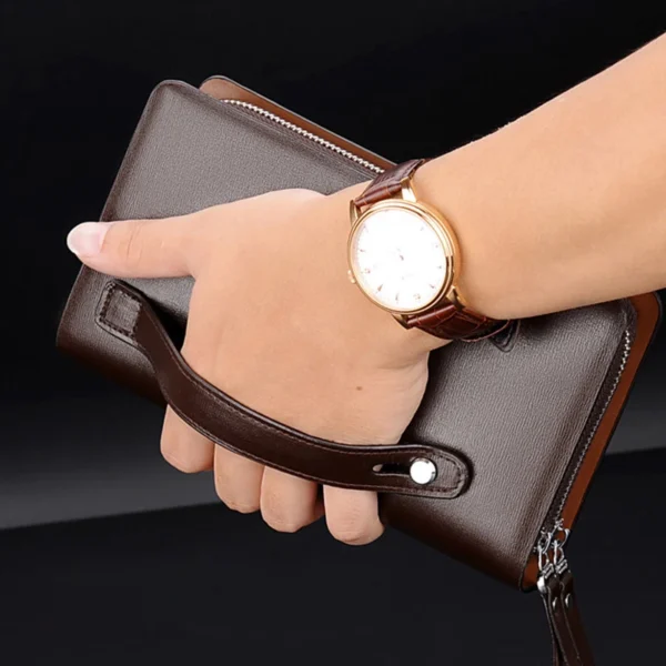 Leather Clutch Bag for Man Zipper Wallet Passcard Fashion Luxury Handbag Square Card Holder Phone Pouch Hand Porter Bag Male - Image 4