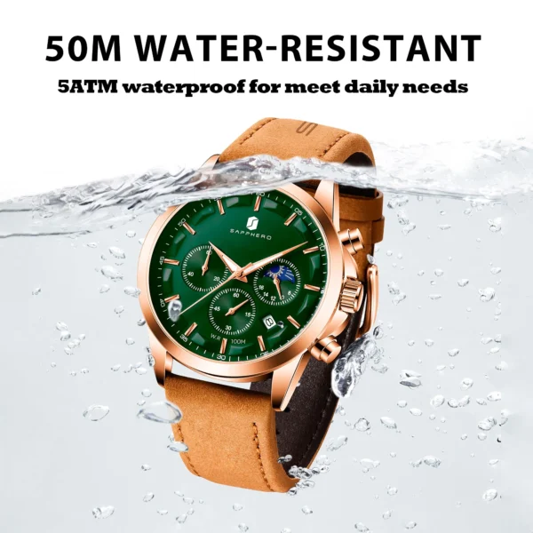 SAPPHERO Men's Business Watches Leather Strap Sports Casual Quartz Men's Watch Classic Waterproof Timepiece 5ATM Wrist Watch - Image 4