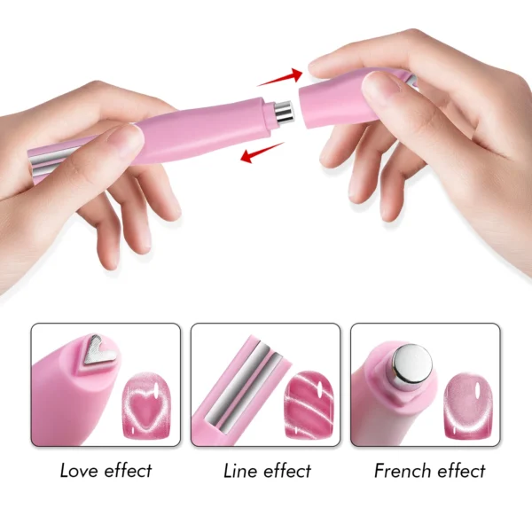 3 in 1 Nail Magnet Tool 3D Love Heart Cat Eye Nail Magnet Double Line Moon Snake Pattern French Nail UV Magnetic Stick Manicure - Image 3
