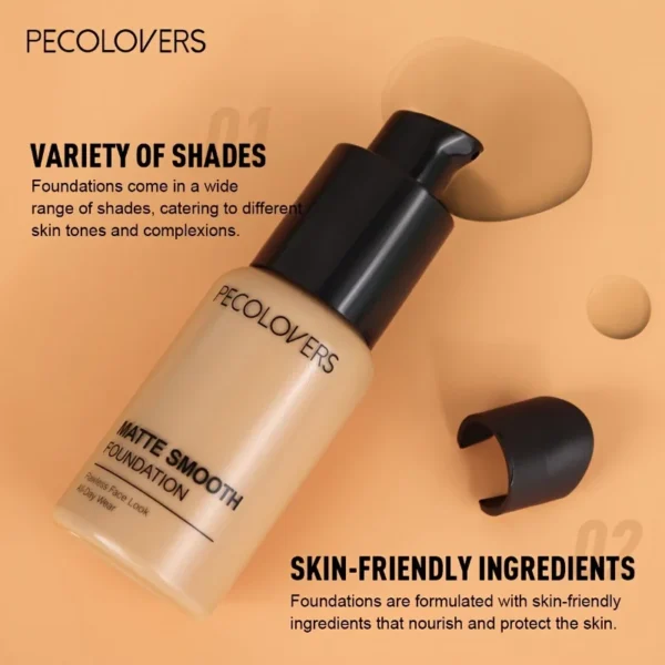 PECOLOVERS Matte Finish Liquid Foundation - Oil-Control, Waterproof, Full Coverage Concealer for All Skin Tones - Image 4