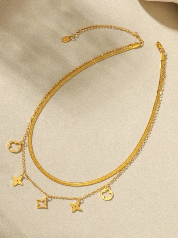 Two-layer Charms Anklets Bracelets Necklaces For Women 18k Gold Plated Stainless Steel Necklace Bracelet Ankle Chain Jewelry Set - Image 3