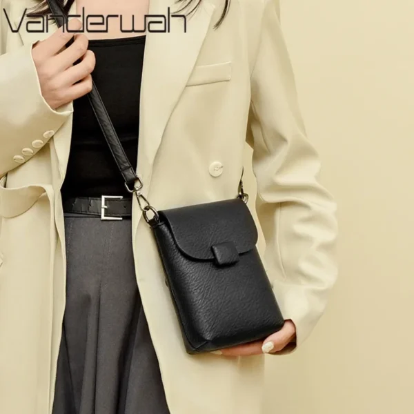 Small Phone Bag Flap Shoulder Bags For Women Soft Leather Solid Color Purse Luxury Designer Ladies Crossbody Bag Commuting Sac - Image 2