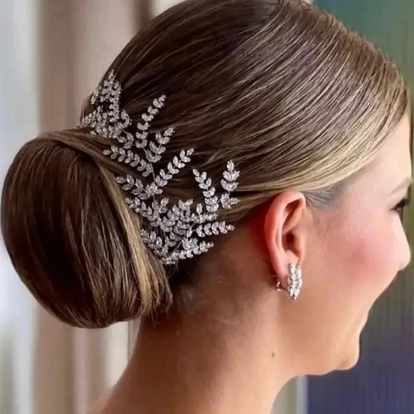 Luxury Bridal Headpiece Wedding Hair Clips Cubic Zirconia Leaf Bride Tiaras Headband Women Prom Bride Hair Pieces Headdress