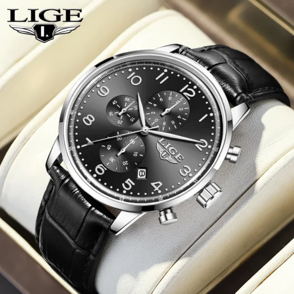 LIGE Fashion Business Watch For Man Leather Outdoor Sports Men's Quartz Wristwatches Waterproof Date Chronograph Reloj Hombre