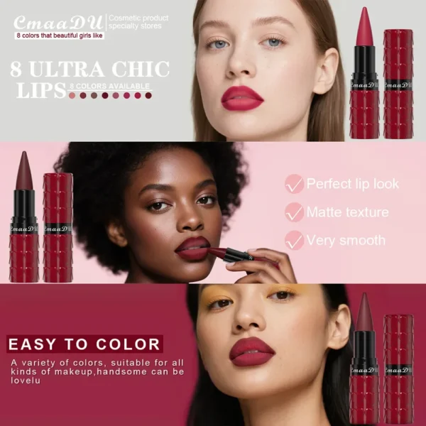 Velvet Matte Lipstick Pencil Waterproof Long-Lasting Sexy Nude Red Brown Non-Sticky Solid Lip Gloss Lip Liner Makeup - Image 2
