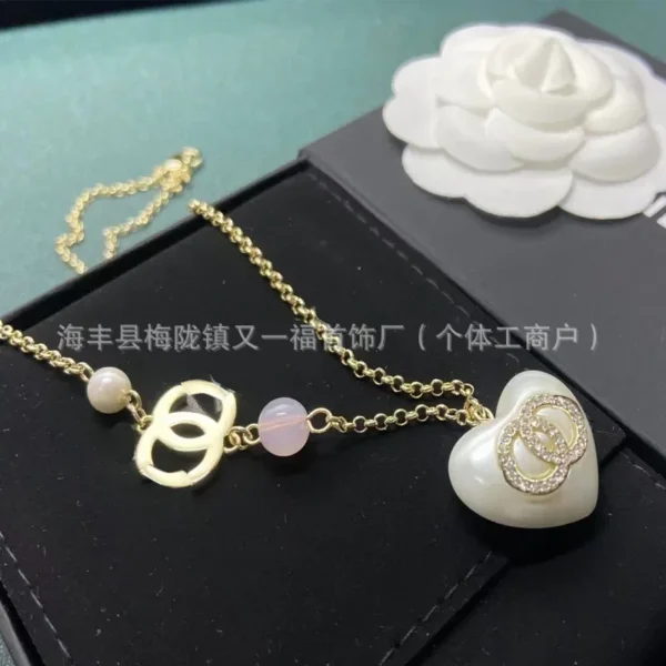 2025 Trend DIY Sterling Silver Double C White Peach Heart Simple Necklace Versatile Fashion High-end Collarbone Chain for Women - Image 4