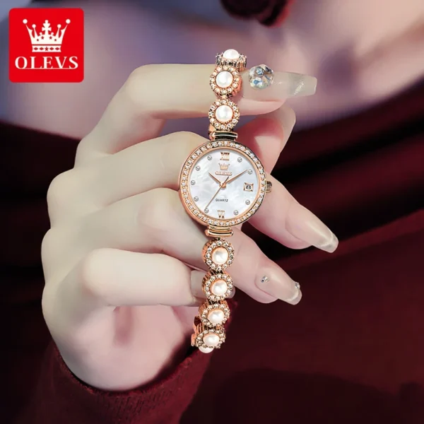 OLEVS 5635 Woman Watch Elegant Brand Quartz Watch Waterproof Pearl Watch Chain Chronograph Date Watches For Woman Original Reloj - Image 4