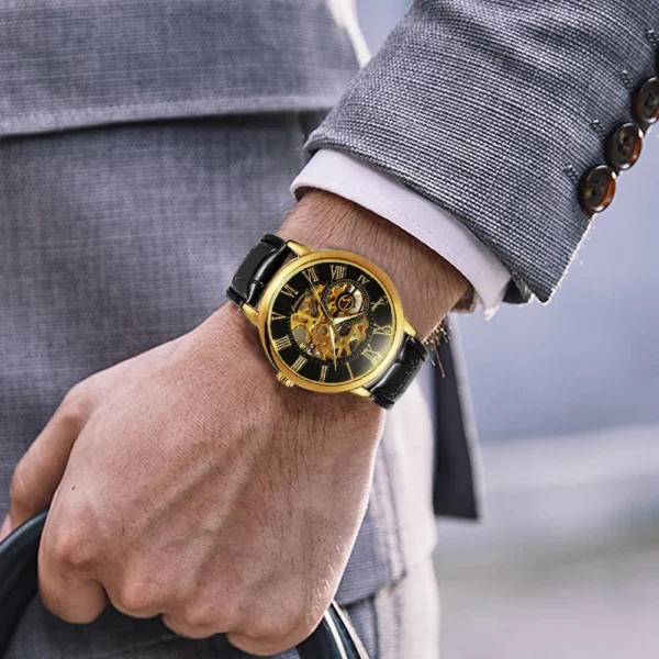 Classic Transparent Skeleton Mechanical Watch for Men Luminous Hands Luxury Brand Retro Mens Watches Leather Strap Forsining - Image 5