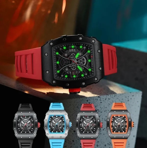 Curren 8438 Luxury Silicone Strap Men's Quartz Wristwatches for Male Tonneau Dial Luminous Clock Casual Sport relogio masculino - Image 2