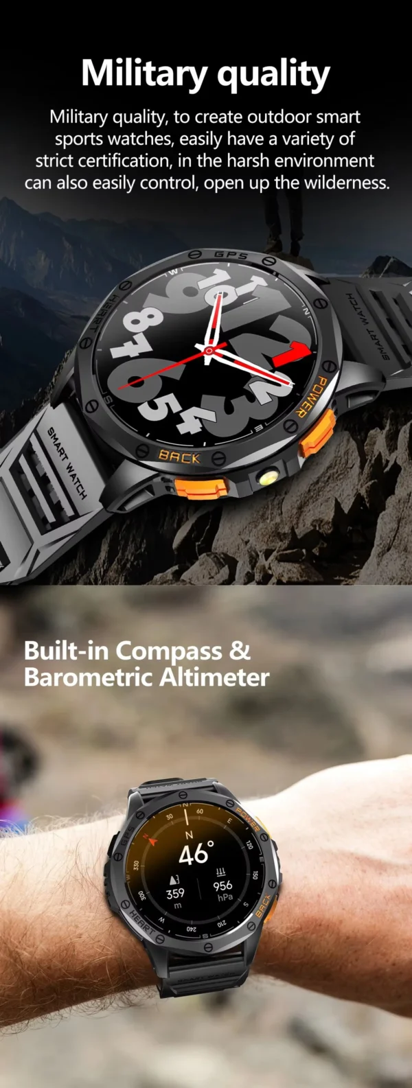 K67 Smart Watch 1.43" Amoled LED Flashlight Compass Barometric Altimeter GPS Sports Montion Fitness Tracker BT Call Smartwatch - Image 2