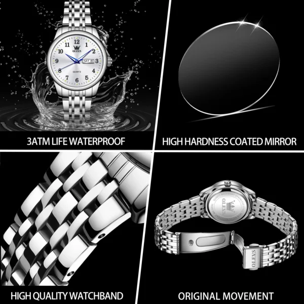 OLEVS Luxury Quartz Watch for Women Elegant Stainless Steel Women's Watches Gifts Waterproof Fashion Trend Simple Ladies Watch - Image 2
