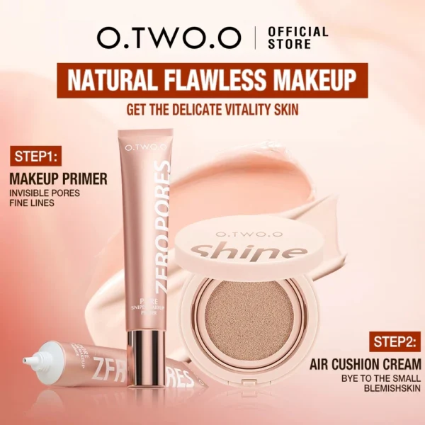 O.TWO.O 2pcs Face Makeup Set Primer Air Cushion BB Cream Invisible Oil-control Pore Soft Focus Long-lasting Brightskin Cosmetics