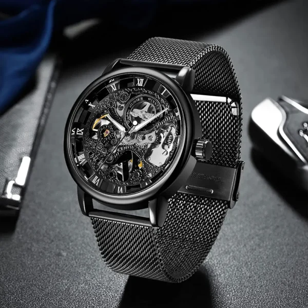 Winner Stainless Steel Mesh Band Transparent Classic Thin Case Hollow Skeleton Mens Male Mechanical Wrist Watch Top Brand Luxury - Image 3