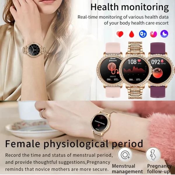 Fashion Luxury Gold Women Smart Watch Heart rate Blood Oxygen Sleep Monitoring Diamond Bracelet Bluetooth Call Smartwatch Ladies - Image 4