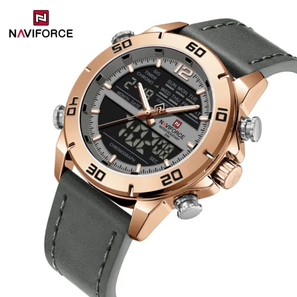 NAVIFORCE Men's Watches Fashion Genuine Leather Band 30M Waterproof Male Quartz Wristwatches Luminous Day and Date Display Clock