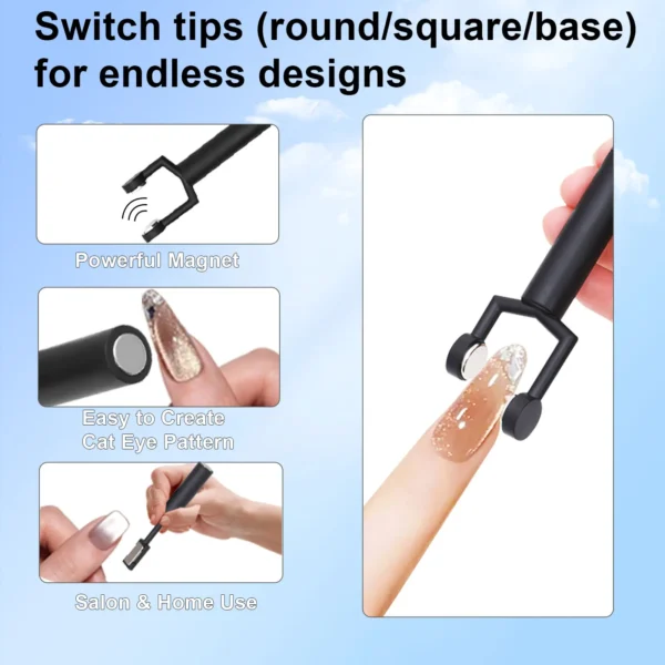 Nail Magnet Tool, Y Shape Nail Magnet Pens for Nail Cat Eye Double Head UV Gel Polish Nail Art Tool Effect Manicure Magnet Stick - Image 3