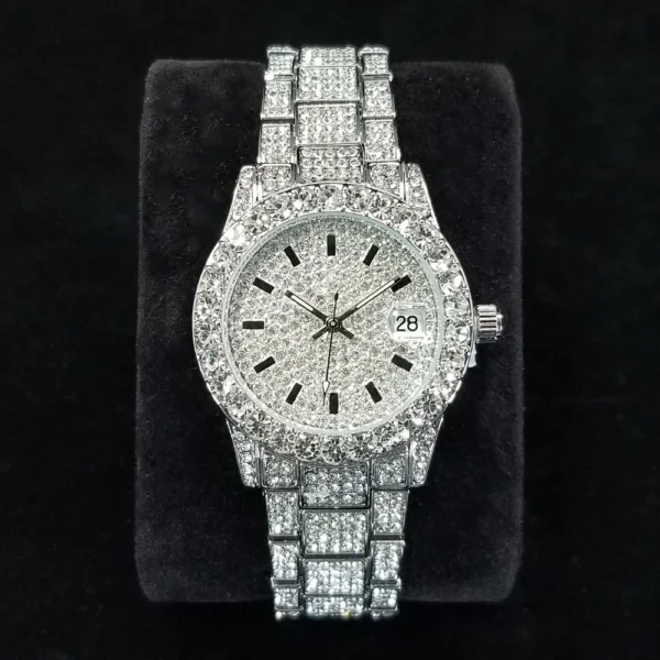 Elegant Full Diamond Female Watches Fashion Silver Round Stainless Steel Quartz Watch Iced Out Shiny Waterproof Gift for Women