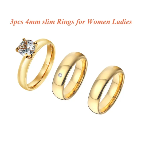 24k Gold Filled 316L Stainless Steel Jewelry Cz Diamond Wedding Rings Sets for Women Girls Ladies Engagement Statement Gifts - Image 5