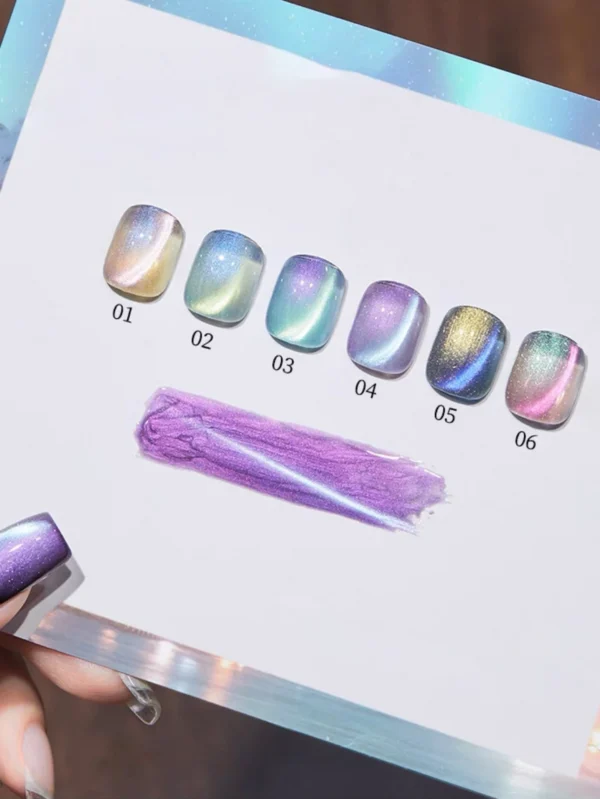 6PCS 2025 New Trendy Nail Art Fashion Phototherapy Iceland Aurora Blue-Green-Purple Cat Eye Gel Magnetic Powder Gold Nail Polish - Image 3