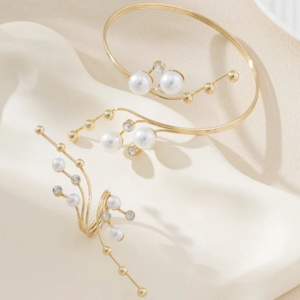 Vintage White Imitation Pearl Geometric Ring Women's Exaggerated Metal Irregular Double Layer Large Pearl Ring Party Jewelry - Image 4