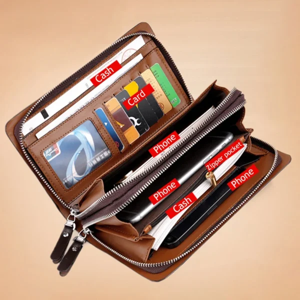 Leather Clutch Bag for Man Zipper Wallet Passcard Fashion Luxury Handbag Square Card Holder Phone Pouch Hand Porter Bag Male - Image 5