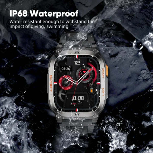 LIGE GPS Smart Watch 630mAh Battery IP68 Waterproof Bluetooth Call Men Sports Smartwatch 2.01'' LED Flashlight Compass Bracelet - Image 5