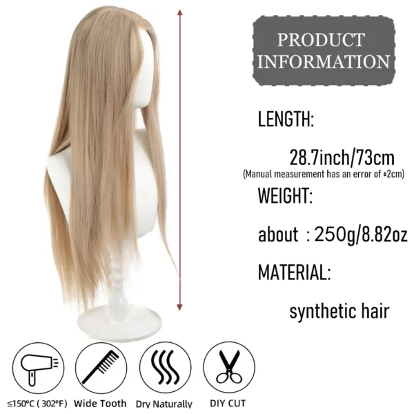 Synthetic wig linen long straight hair with bangs long curly hair ponytail extensions dirty braids Halloween Christmas gifts - Image 3