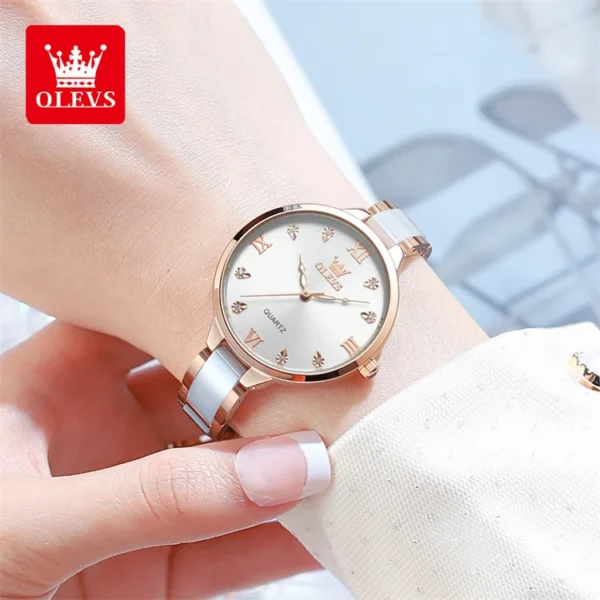 OLEVS 5872 Women Watch Fashion Original Luxury Quartz Watch Waterproof Ceramic Strap Authentic Premium Gift Elegant Women Watch