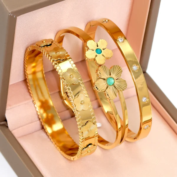 Stainless Steel Flower Bracelet for Women, Waterproof, Stackable, Daily Wear, Birthday Parties, Wedding Jewelry Gifts, Fashion