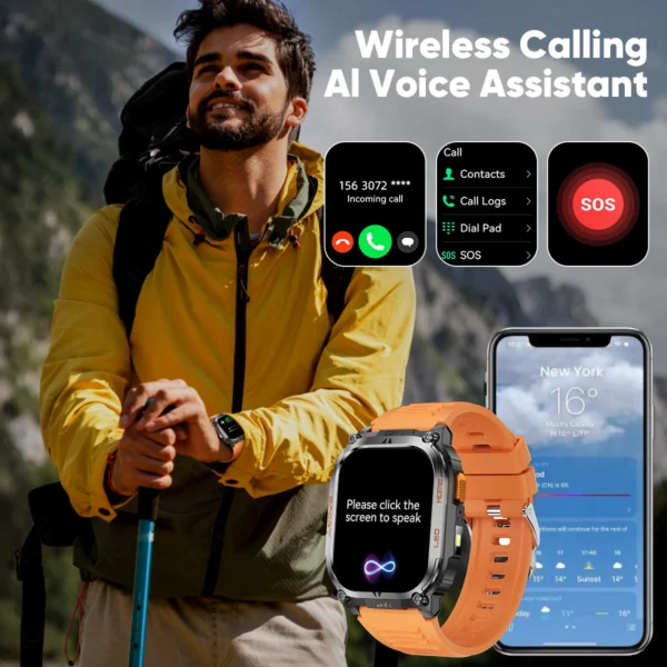LIGE New 630mAh Battery GPS Smart Watch LED Flashlight Outdoor Sport Watch Compass Bluetooth Call 2.01" HD Screen Smartwatch Men - Image 5