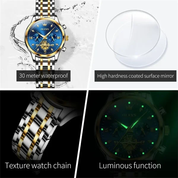 OLEVS Women's Watches Elegant Fashion Original Quartz Female Wristwatch Multifunction Chronograph Waterproof Luminous 24 Hour - Image 5