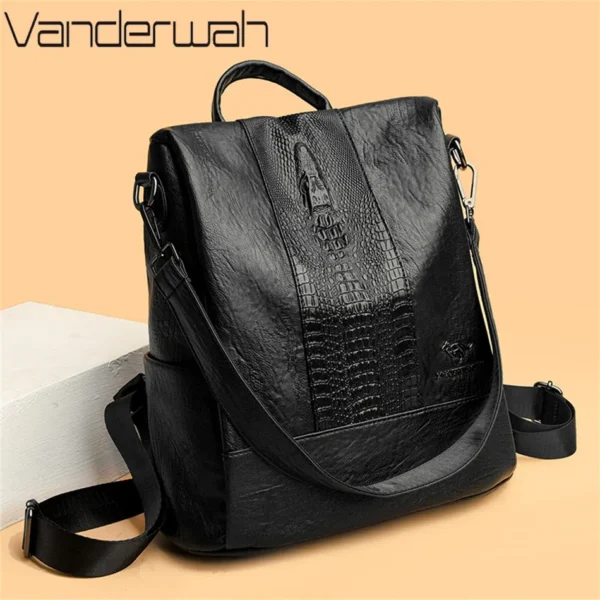 Women's Crocodile Pattern Backpack Leather School Bookbags for Girls Bagpack Large Capacity Designer Travel Rucksack Mochilas - Image 2