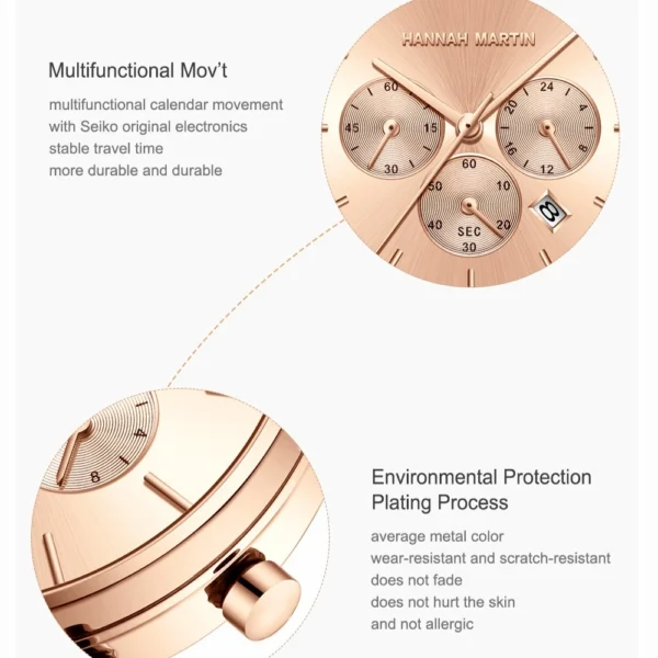 HANNAH MARTIN Luxury Watch 1101 Women Watch Fashion Waterproof Calendar Chronograph Quartz Steel Strip Watches for Women gift - Image 6